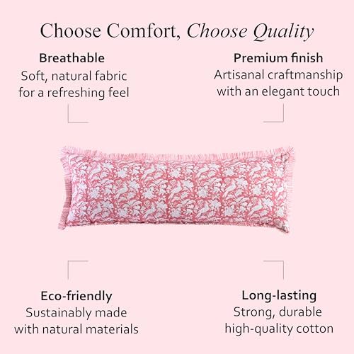 CPC Block Print Pink Coral Ruffle Cotton Lumbar Pillow Cover 20x54 inch - Image 6