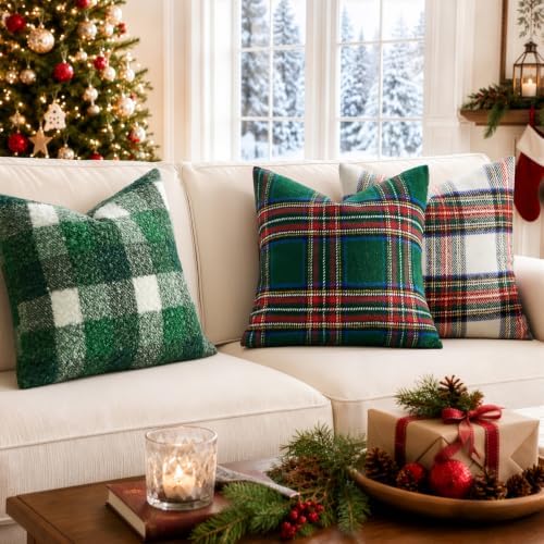 EMEMA Christmas Plaid Pillow Covers 20x20 Set of 2, Tartan Throw Pillow Covers - Image 4