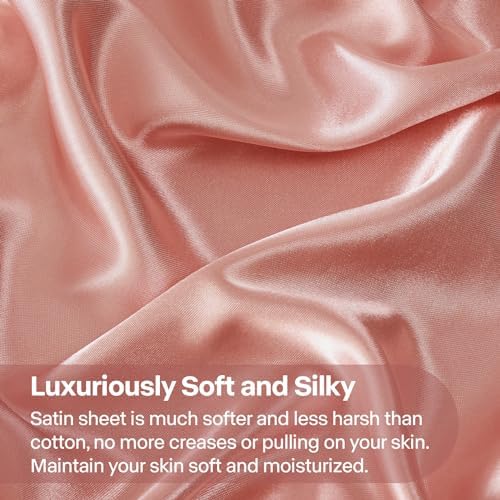 BEDELITE Satin Sheets California King Size Bed Set, Rose Pink, 4 Pieces - Image 3