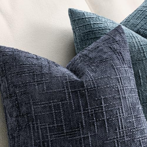 MIULEE Chenille Textured Throw Pillow Covers Navy Blue 20x20 Set of 2 - Image 3