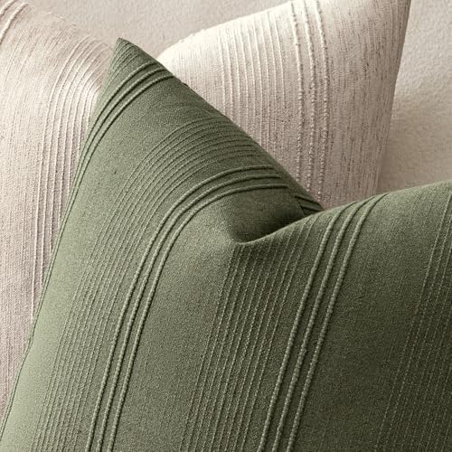 MIULEE Striped Euro Sham Pillow Covers 24x24 Inch Olive Green 2 Pack - Image 3