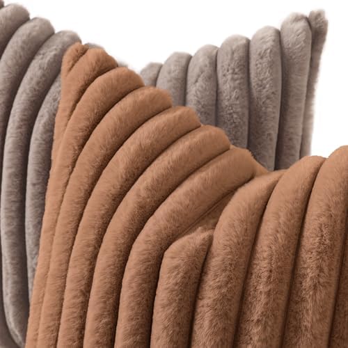 decorUhome Fall Faux Fur Throw Pillow Covers 20x20 Set of 2 Brown - Image 2