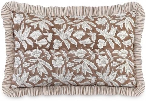 Ridhi Block Print Oak Brown Ruffle Lumbar Pillow Shams by Ridhi