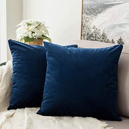 MIULEE Velvet Throw Pillow Covers 14x14 Inch Pack of 2 Dark Blue by MIULEE