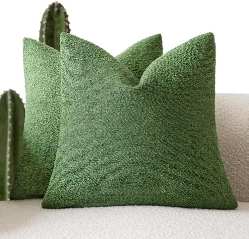 Foindtower Decorative Textured Boucle Throw Pillow Cover 18x18 Forest Green by Foindtower