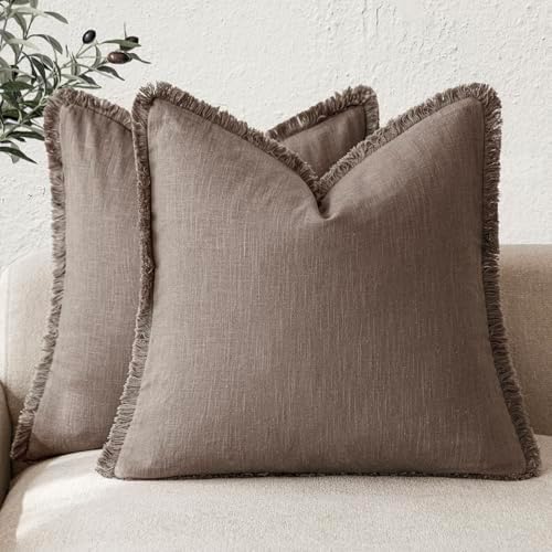 Foindtower Decorative Linen Fringe Throw Pillow Covers 22×22 Light Coffee by Foindtower