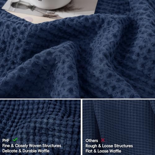 PHF Cotton Waffle Throw Pillow Covers 24"x24", Bright Navy Blue, No Insert - Image 4