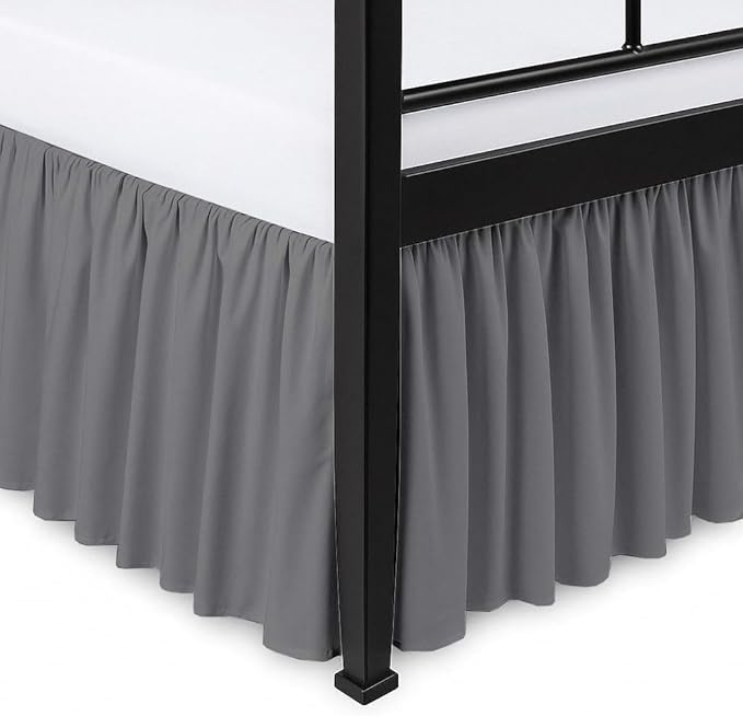 Ruffled Bed Skirt Split Corners with Platform, Tailored Fit Hotel Quality Wrinkle Free Ultra-Soft Microfiber Dust Ruffle, Upto 10 Inch Drop, King, Dark Grey