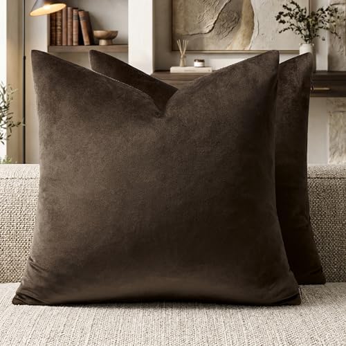 GIGIZAZA Brown Velvet Pillow Covers 18x18 Decorative Pillows Pack of 2 by GIGIZAZAFocusingonhomedecoration