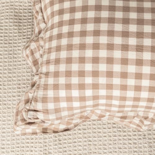 JoraLion Ruffled Throw Pillow Cover 20x20 Gingham Khaki - Image 3