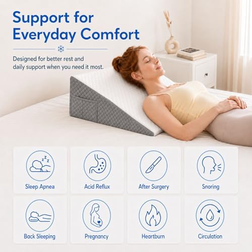 OAISZ Wedge Pillow for Sleep Apnea, 12-Inch Memory Foam Top - Image 6