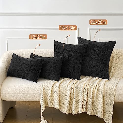MIULEE Soft Chenille Throw Pillow Covers Black 18x18 Inch Pack of 2 - Image 4