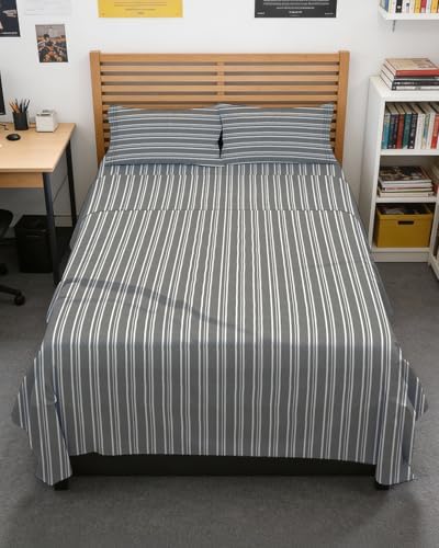 Full XL Sheets - 4 Piece Full XL Sheet Set - Soft & Cooling - Grey Stripes by CGKUnlimited