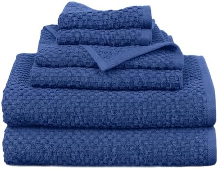 COTTON CRAFT Euro Spa Waffle Weave 6 Piece Towel Set - 100% Cotton - Blue by COTTONCRAFT