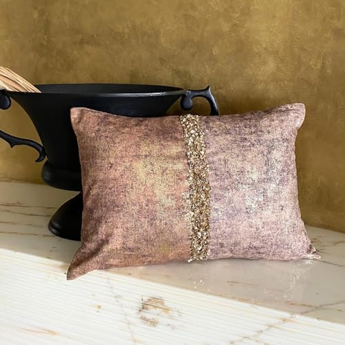 The HomeCentric Decorative Lumbar Pillow Cover Rust & Gold, Sequins Embroidered - Image 6