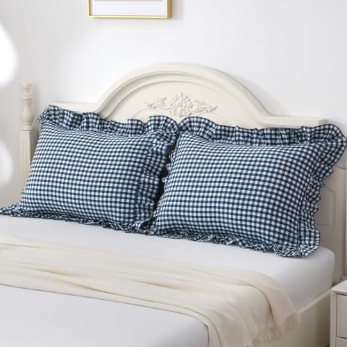Mywinlle Navy Blue/White Gingham Plaid Pillow Shams Standard Size Set of 2 - Image 2