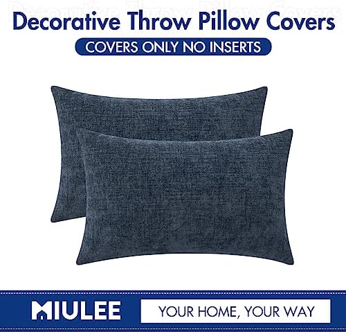 MIULEE Soft Chenille Lumbar Throw Pillow Covers Dark Navy 12x20 Pack of 2 - Image 6