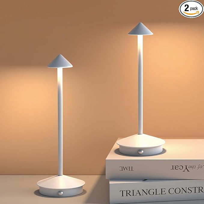 2 Pack LED Rechargeable Cordless Table Lamps,Portable Outdoor 5000mAh Battery Operated Table Light Touch Control 3 Color Dimmable for Patio/Cofee/Restaurant/Camping/Dining/Bedroom-White