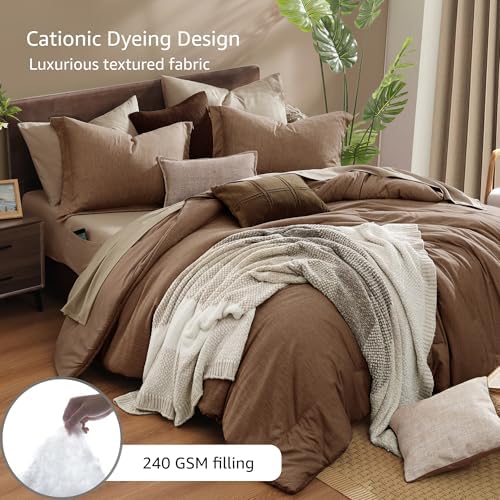 Monbix Oversized Queen Comforter Set 7 Pieces Brown Bed in a Bag - Image 3