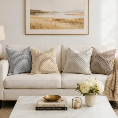 MIULEE Decorative Throw Pillow Covers 20x20 Light Grey Textured Corduroy - Image 3
