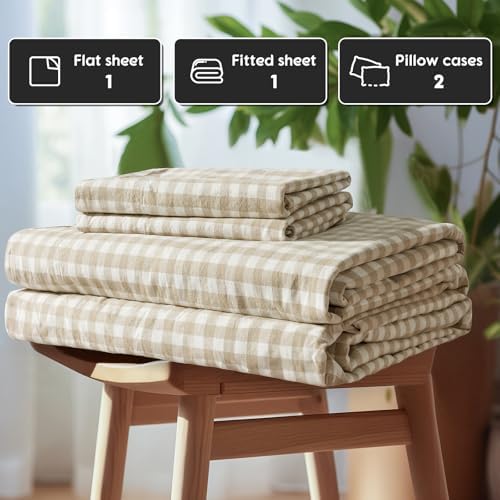 SONORO KATE 100% French Linen Queen Size Sheets Set, Natural Flax Bedding - Image 7