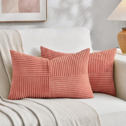 Fancy Homi 2 Packs Coral Long Lumbar Decorative Throw Pillow Covers 16x24 Inch by Fancy+Homi