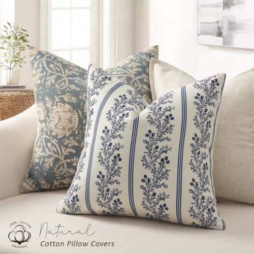 Vintage Throw Pillow Covers 16x16 Set of 2, Striped Floral Pillow Cover - Image 2