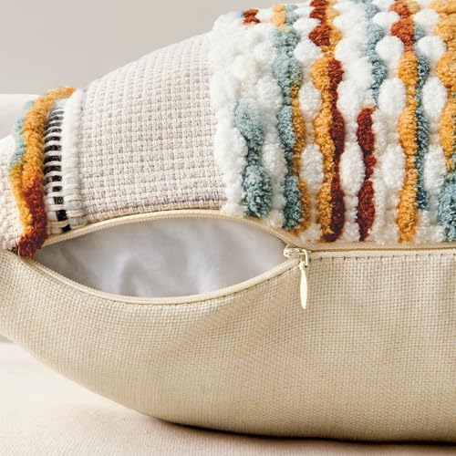 ANRODUO Boho Decorative Throw Pillow Covers Brown Stripe 20x20 Pack of 2 - Image 6