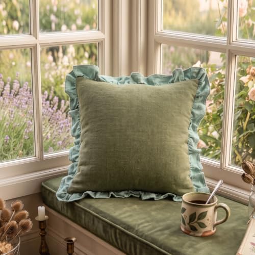 patdrea Vintage Green Linen Throw Pillow Covers - Image 7