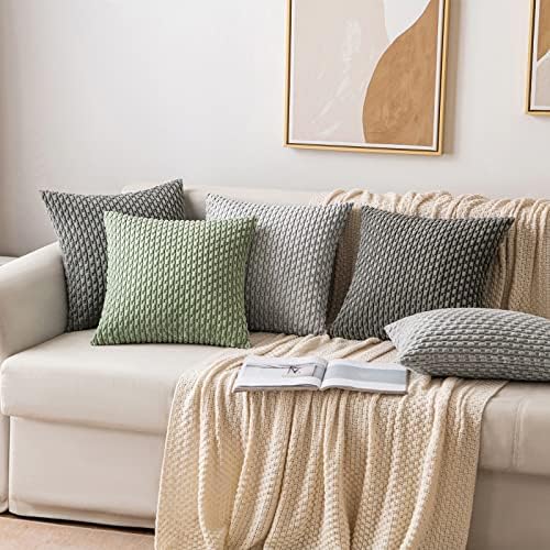 MIULEE Decorative Throw Pillow Covers 16x16 Dark Grey Textured Corduroy - Image 5