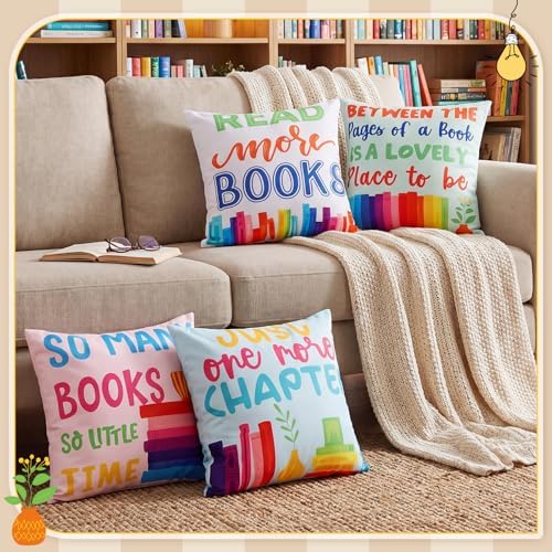 Tranqun 4 Pcs Book Throw Pillow Covers Classroom Reading Decor - Image 4