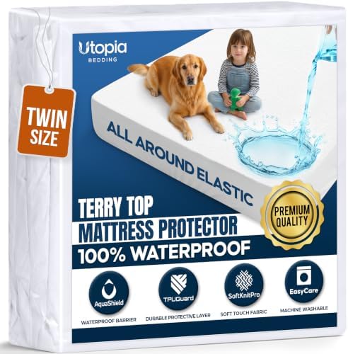 Waterproof Twin Size Mattress Protector fits Upto 15" Deep Pocket by UTOPIABEDDING