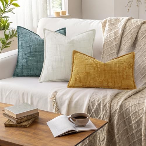 decorUhome Chenille Fall Throw Pillow Covers 18x18 Set of 2, Mustard Yellow - Image 5