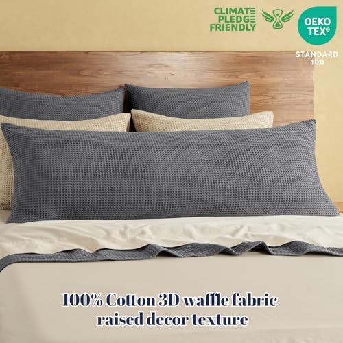 PHF Cotton Waffle Body Pillowcase 20"x54", Charcoal Grey, No Insert - Image 2