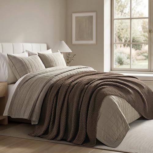 EVERGRACEHOME Chunky Chenille Knit Throw Blanket, Cocoa Brown - Image 3