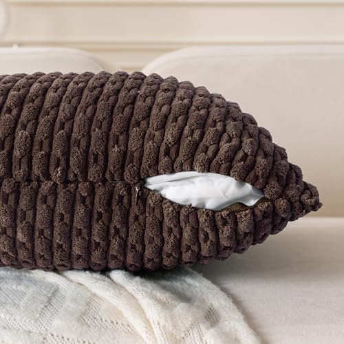 Set of 4 Dark Brown Decorative Throw Pillow Covers 22x22 Inch Corduroy Pillow - Image 4