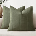 MIULEE Striped Euro Sham Pillow Covers 24x24 Inch Olive Green 2 Pack by MIULEE
