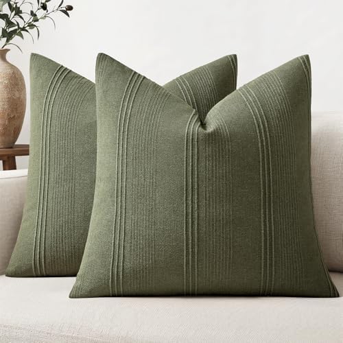 MIULEE Striped Euro Sham Pillow Covers 24x24 Inch Olive Green 2 Pack by MIULEE