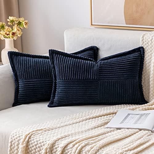MIULEE Decorative Lumbar Throw Pillow Covers 12x20 Inch Navy Blue 2 Pack by MIULEE
