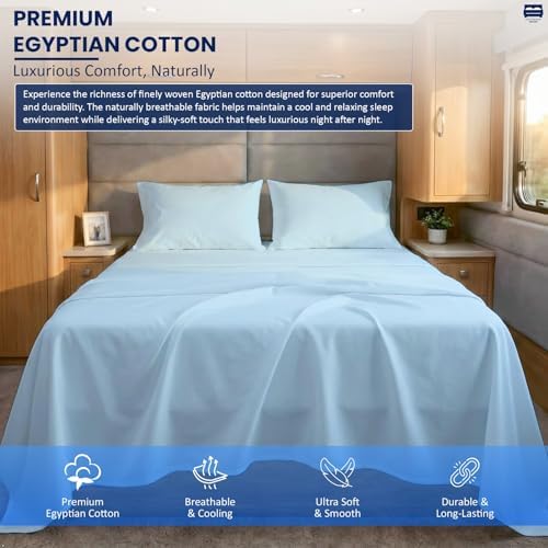 Cottingon 4 Piece Twin Sheets Fits 16" Deep, Egyptian Cotton, Light Blue - Image 2