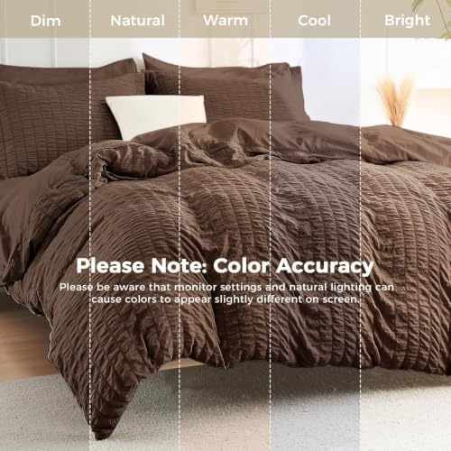 HYMOKEGE Dark Brown Twin Comforter Set Seersucker 5 Pieces, All Season Luxury - Image 5