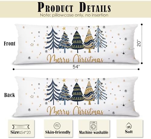 Navy Blue Christmas Tree 20x54 Body Pillow Cover, Christmas Home Room Decor - Image 2