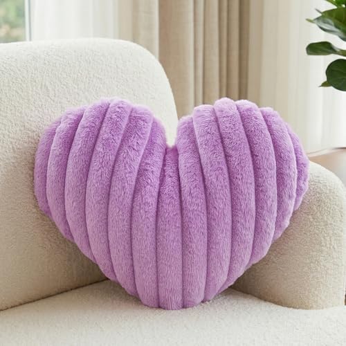 16 Inch Lavender Heart Pillow Valentine Soft Decorative Throw Pillows by Nmkopzy