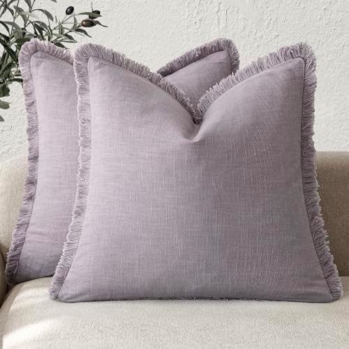 Foindtower Decorative Linen Fringe Throw Pillow Covers 20×20 Light Purple by Foindtower