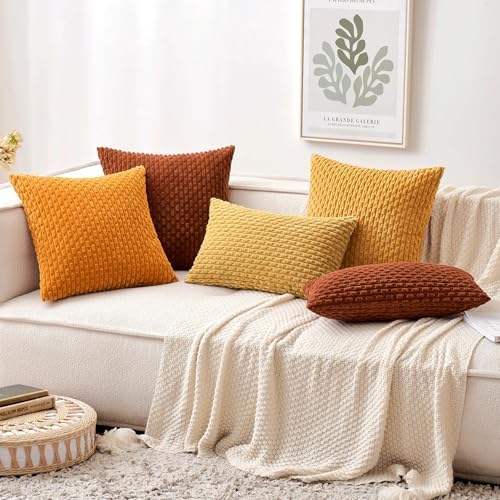 MIULEE Lumbar Fall Decorative Throw Pillow Covers 12x20 Burnt Corduroy - Image 5