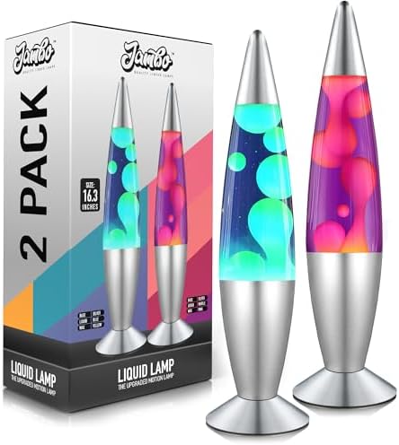 JAMBO 2 Pack- 16" Beautiful Lamp- Blue with Yellow/Green Wax and Purple with Pink Wax, Relaxing Liquid Lamp, Night Light Nightlight, Lamps for Adults Teens Kid by Jambo