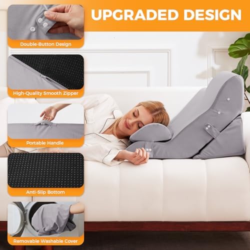 Ruqmuis Wedge Pillow Set for After Surgery, Bed Wedge Pillow, Plush Grey - Image 4