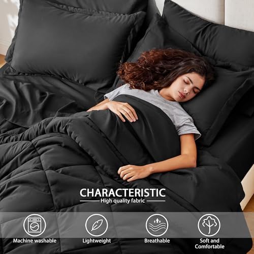 Love's cabin Queen Comforter Set Black, 7 Pieces Queen Bed in a Bag, All Season - Image 3