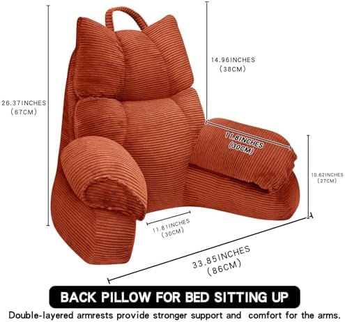 Reading Pillow for Bed with Arms, Back Support, Memory Foam（Bright Orange） - Image 2