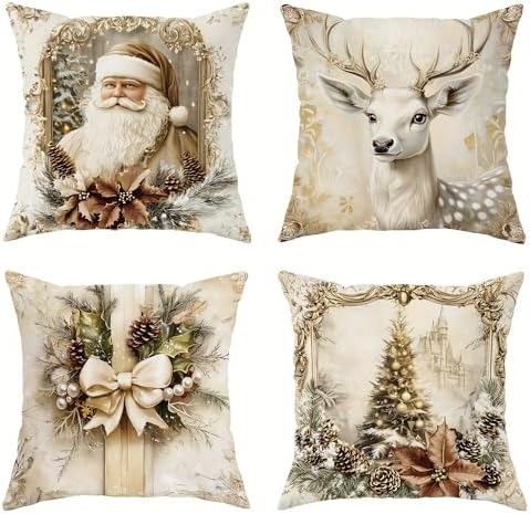 Elegant Christmas Throw Pillow Covers, Vintage White by Unknown